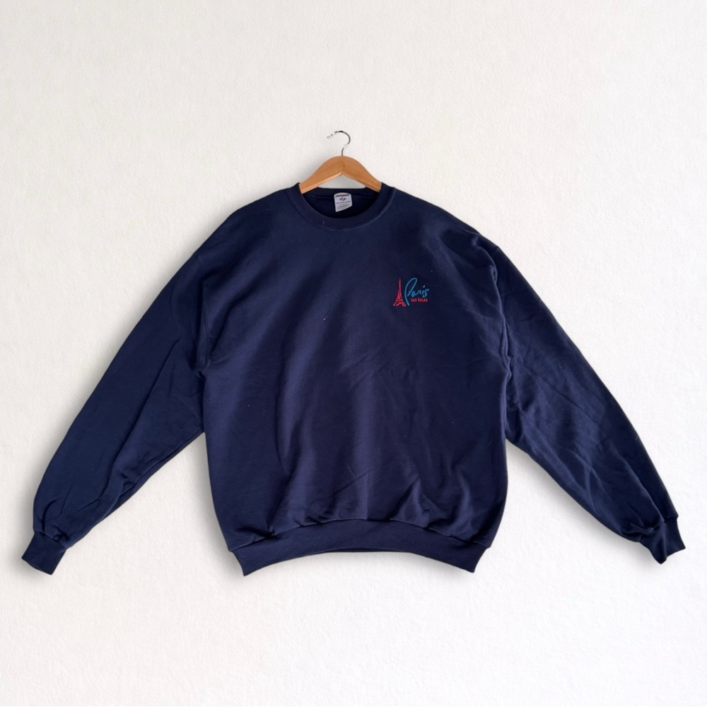 Vintage Paris Las Vegas Embroidered Crewneck Sweatshirt Jerzees Navy Blue XL